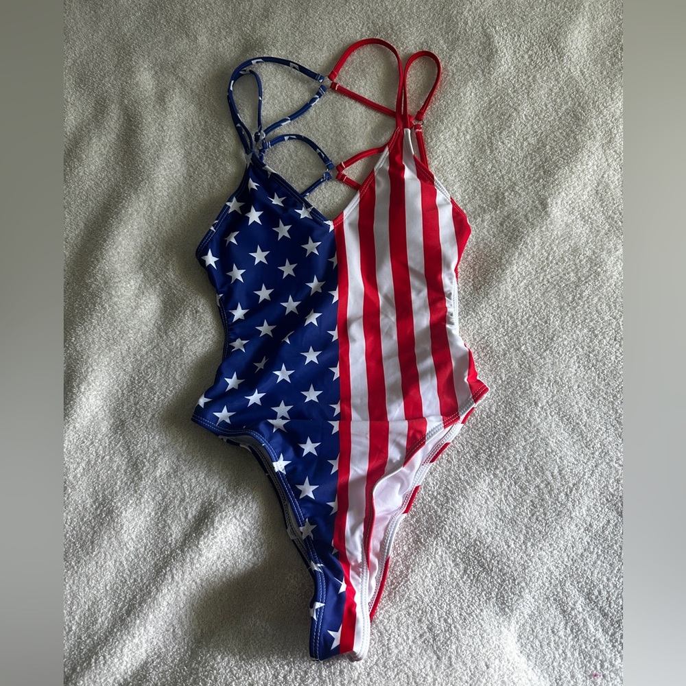 4th of July Backless Scrunch Butt High Cut,One Piece Cheeky Bathing Suit